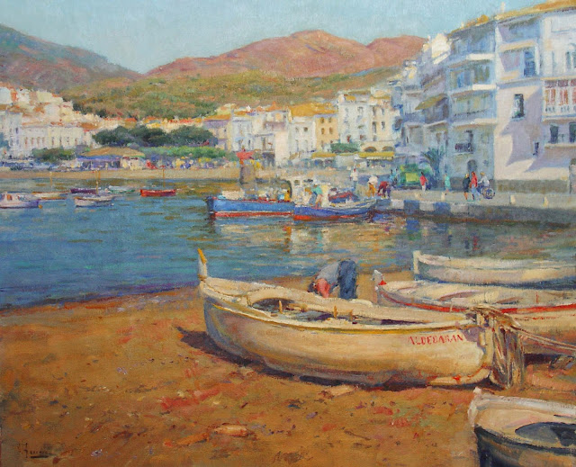 Vicente Herrero Catala, Ramón Térmens Mauri, Pueblo de Cadaqués, Vista de Cadaqués, Barcas de Cadaqués, Cadaqués en Pintura, Painting of Cadaqués, Paisaje de Cadaqués