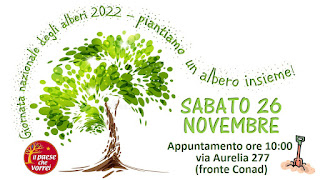 Immagine stilizzata di un albero e scritta "Giornata Nazionale degli Alberi 2022 - piantiamo un albero insieme"