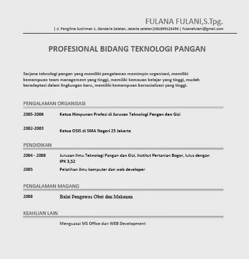 Contoh Curriculum Vitae Sarjana Fresh Graduate dan Setelah 