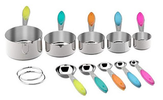 10-piece 18/8 Measuring Cups and Spoons Set, Ejoyous Stainless Steel Kitchen Tool with Colorful Silicone Handle Grip for Baking Accessories (Multicolor)