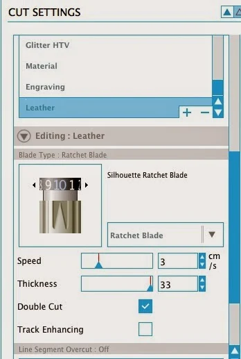 Silhouette tutorial, cutting leather, bow leather cuff, cut settings