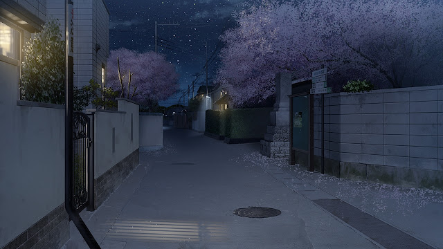 Cherry Blossom Street (Anime Landscape) (Night)