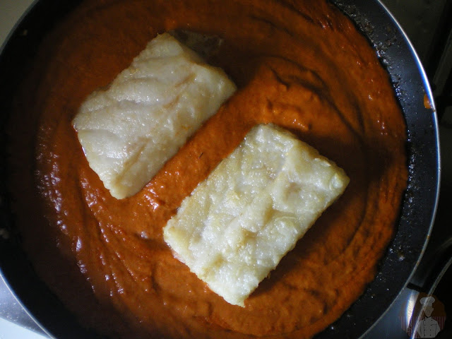 Bacalao a la vizcaína sobre patata confitada