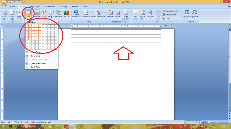 cara membuat tabel pada microsoft office word 2007