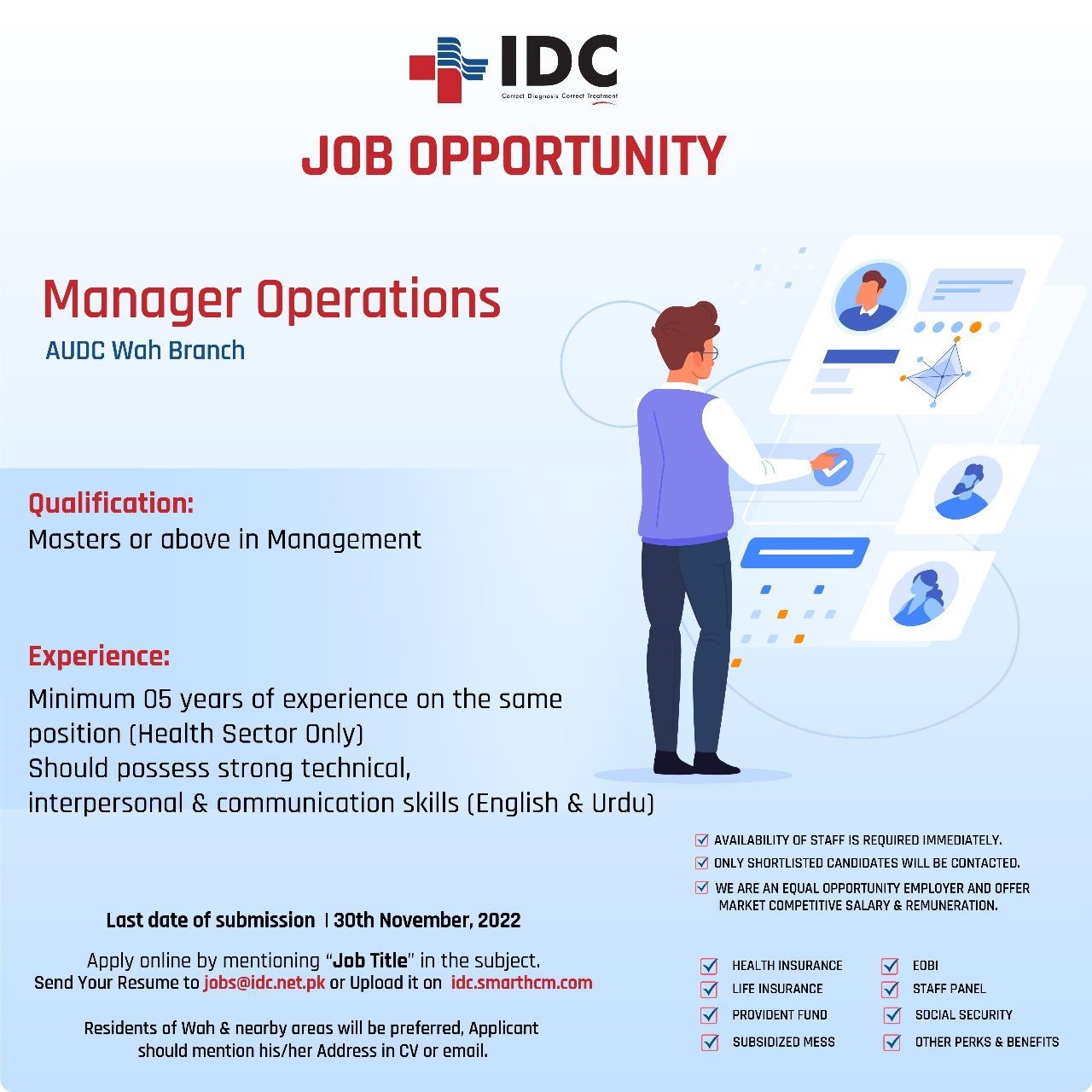 Islamabad Diagnostic Centre IDC Pvt Ltd Announced Jobs for Manager Operations & Supervisor Lab