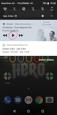 Jika suara berhenti berputar Sobat tenang saja, Sobat tinggal klik play di notifikasi maka suara video akan kembali berputar.