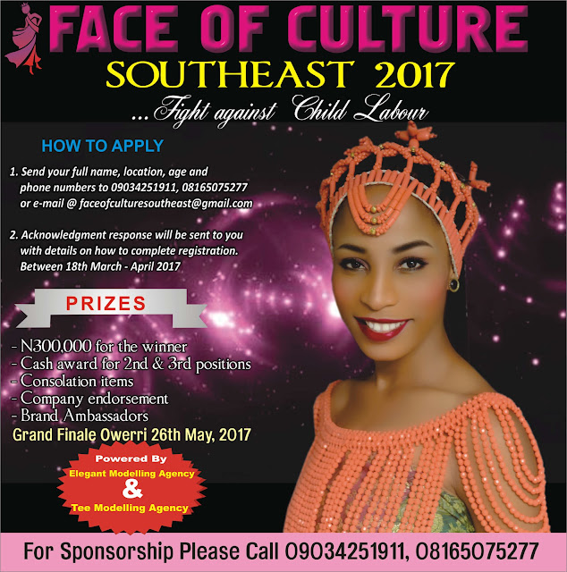 Elegant Modelling Agency in collaboration with Tee Modelling Agency presents......The first edition of face of culture southeast 2017