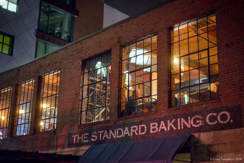 Portland, Maine USA Fore Street restaurant and Standard Baking Company at night photo by Corey Templeton