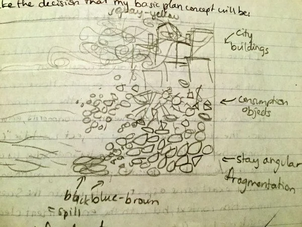 planning phase sketch of quilled landscape