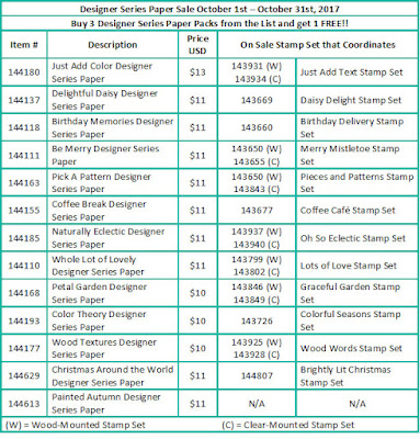 Craft with Beth: Designer Series Paper Sale 2017 DSP Coordinating World Card Making Day Sale 2017 Products Chart