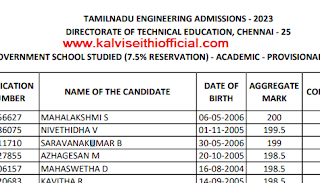 TAMILNADU ENGINEERING ADMISSIONS - 2023 - GOVERNMENT SCHOOL STUDIED (7.5% RESERVATION) - ACADEMIC - PROVISIONAL RANK LIST - PDF