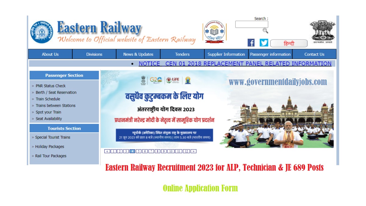 EASTERN RAILWAY JOBS RECRUITMENT 2023 FOR 689 ALP, TECHNICIAN, JE POSTS