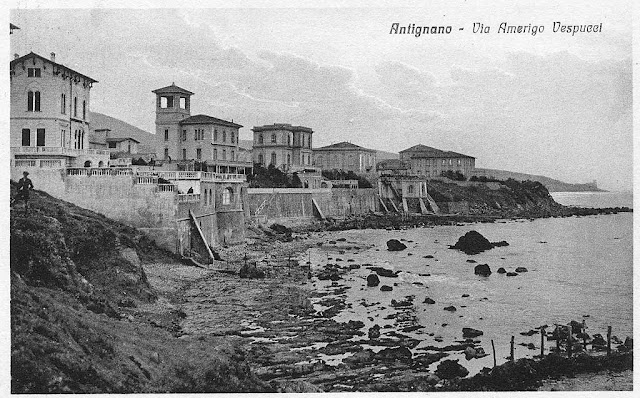 Vintage postcard, coast and villas by the sea, Antignano, Livorno