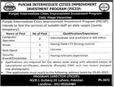 Punjab Intermediate Cities Improvement Investment Program (PICIIP) Jobs 2023