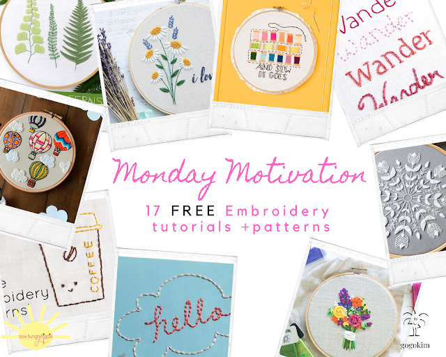 Monday Motivation 17 FREE Embroidery Patterns + Tutorials