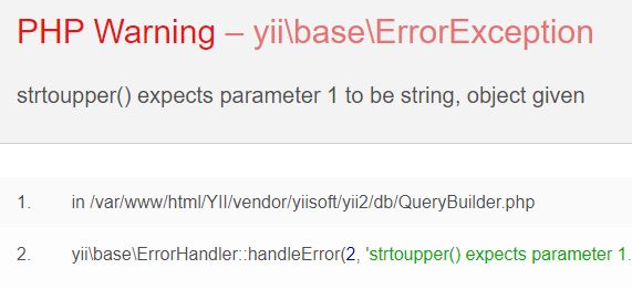 strtoupper() expects parameter 1 to be string, object given