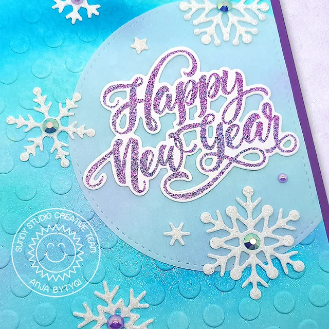 Sunny Studio Stamps: Lacy Snowflake Dies Snowflake Circle Frame Dies Season's Greetings Christmas Card by Anja Bytyqi