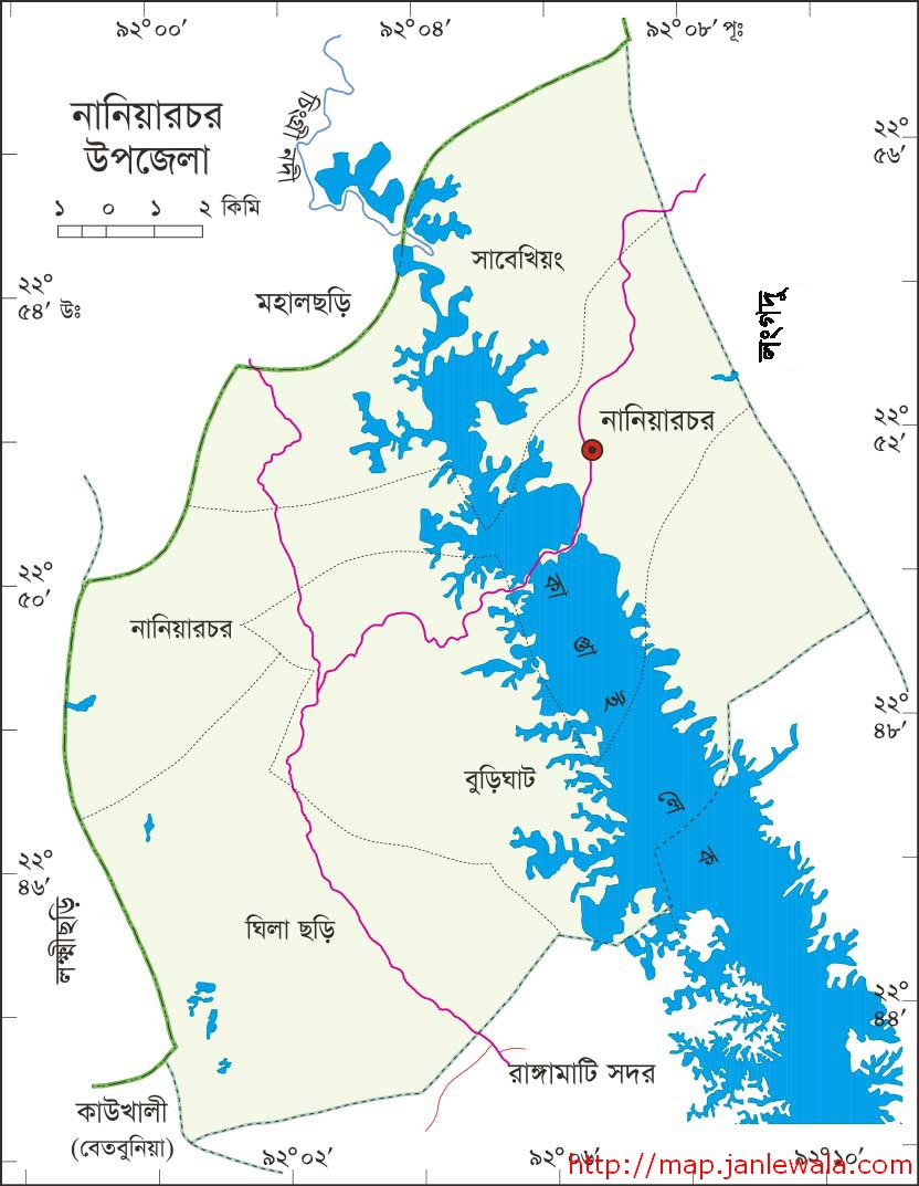 নানিয়ারচর উপজেলা মানচিত্র, রাঙ্গামাটি জেলা, বাংলাদেশ