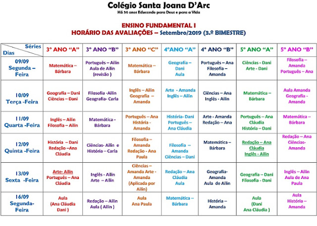 HORÁRIO DE AVALIAÇÕES FUNDAMENTAL I E II