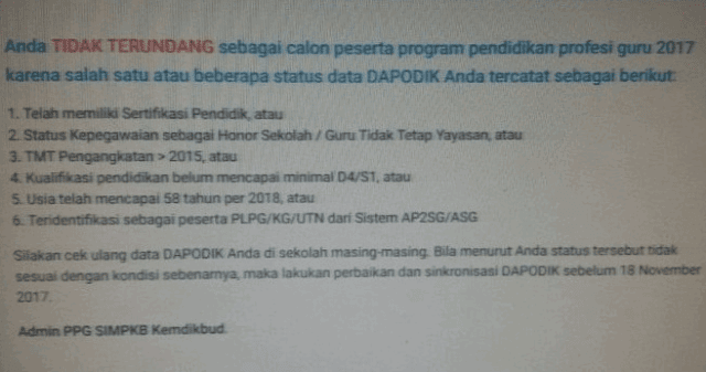 Inilah Penyebab Guru Ditolak Sebagai Akseptor Ppg 2018