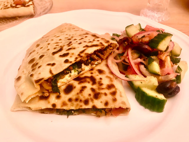 Turkish lamb gözleme or gozleme filled pancakes