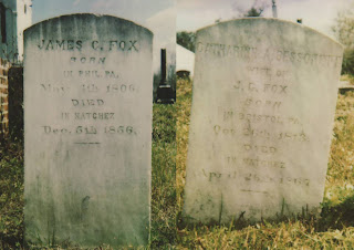 James Coleman Fox and Catharine Ann Bessonett burials Natchez, Mississippi