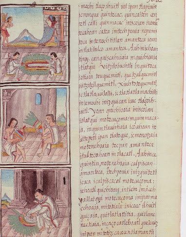 Florentine codex with drawings of Aztecs