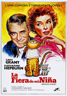 LA FIERA DE MI NIÑA. España. Cartel reposición 1980s.; 70 x 100 cms. Ilustración: Enrique Mataix. LA FIERA DE MI NIÑA. Bringing Up Baby. 1938. Estados Unidos. Dirección: Howard Hawks. Reparto: Katharine Hepburn, Cary Grant, Charles Ruggles, May Robson, Walter Catlett, Barry Fitzgerald, Fritz Feld, Leona Roberts, Ward Bond.