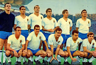 REAL ZARAGOZA C. F. - Temporada 1965-66 - Yarza, Cortizo, Santamaría, Reija, Isási, Violeta; Canario, Endériz, Marcelino, Pais y Carlos Lapetra - El Zaragoza fue 4º en la Liga de 1ª División, con Luis Hon y Fernando Daucik de entrenador