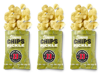 Bags of Jimmy John's Pickle Jimmy Chips.