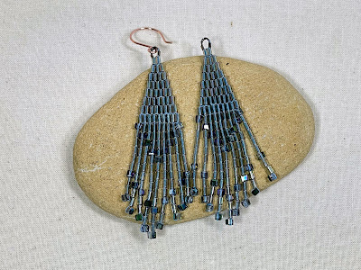 Brick stitch fringe earrings made with short bugle beads