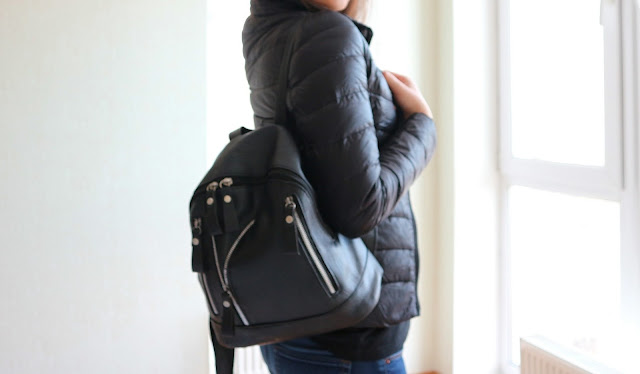 Faux Leather Zipper Backpack - Black