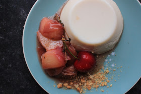 Panna Cotta recipe with lemon thyme peaches and cherries