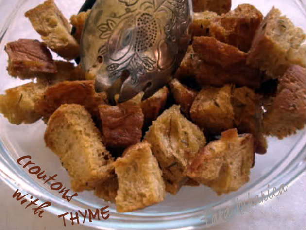 Croutons with thyme by Laka kuharica: easy to make aromatic croutons are a great way to garnish any cream soup.