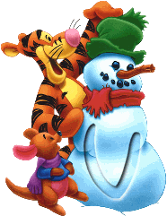 Abecedario de Tiger y Rito haciendo un Muñeco de Nieve.