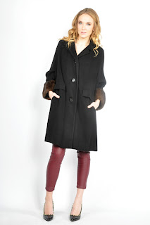 Vintage 1960's black cashmere trapeze swing coat with mink trim.