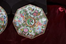  Antique Qing Dynasty Chinese Porcelain Rose Medallion Saucers Tongzhi - Guangxu period