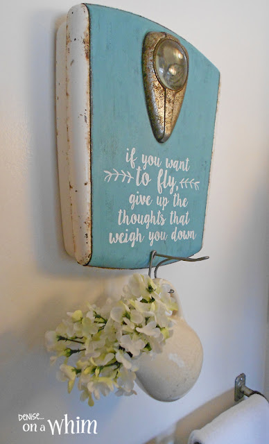 Vintage Scale Wall Hook in a Farmhouse Bathroom | Denise on a Whim