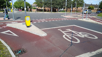 A closer view of a red advanced stop line area.