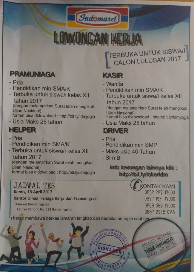 Loker Indomaret Banjarnegara - (Pramuniaga, Kasir, Helper 