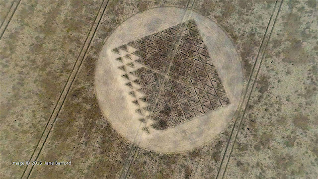 Jane Barford filmed an intriguing and somewhat mysterious new crop circle from the air