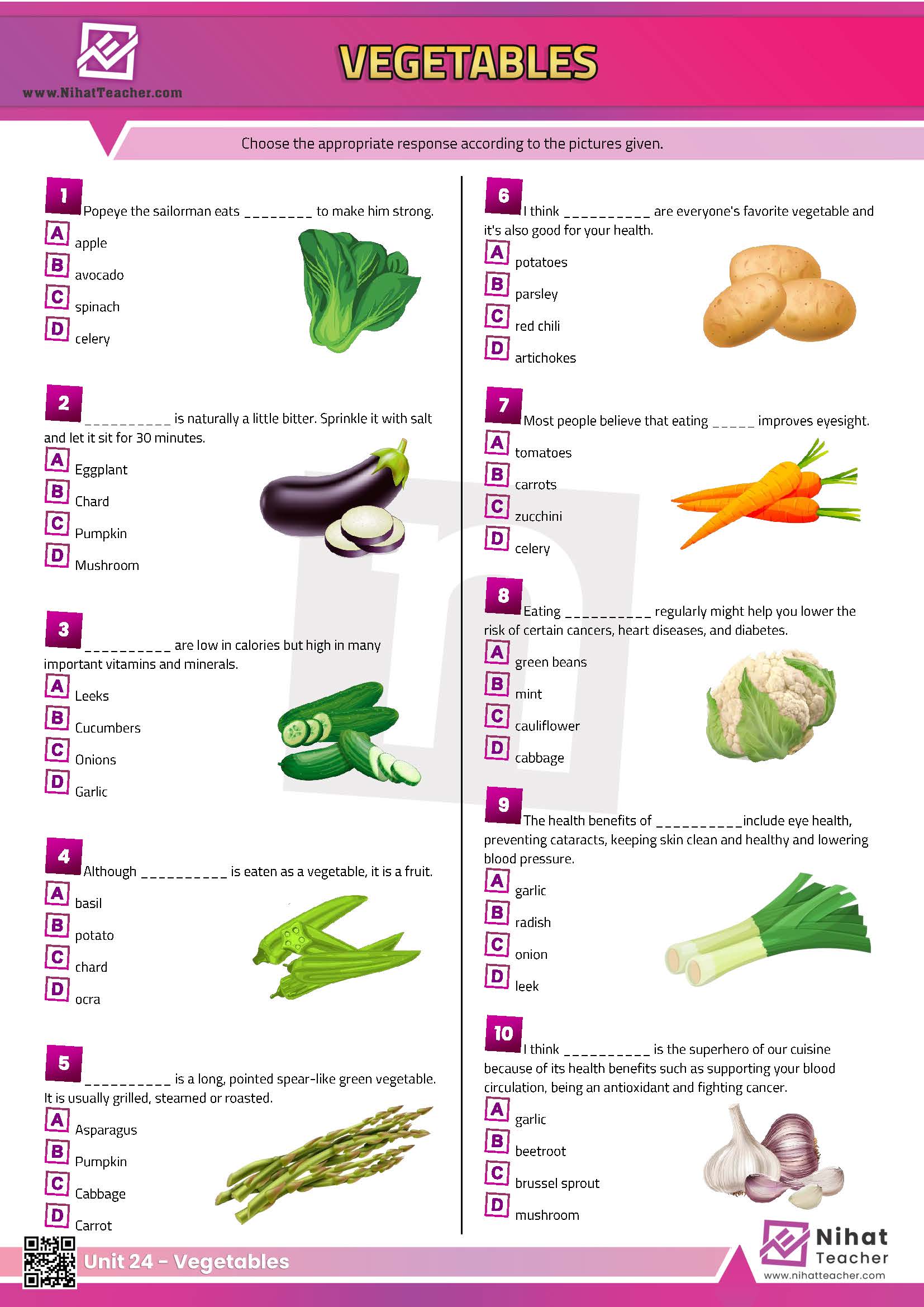 An  online multiple choice test about vegetables in English.  A PDF multiple choice test about vegetables in English.  A downloadable, print-friendly, PDF worksheet about vegetables in English.  Are tomatoes vegetable or fruit?  Is tomato a vegetable or fruit?