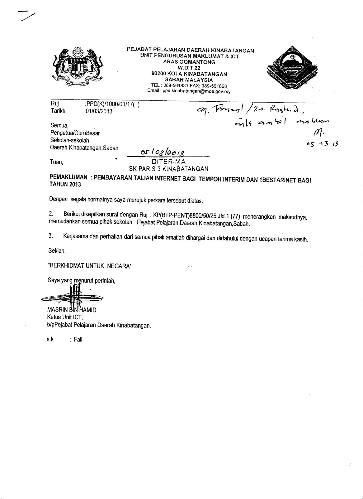 LoNgK@i_2U (*_*): SURAT RASMI DARI PPD KINABATANGAN 