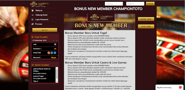 BONUS NEW MEMBER TOGEL TERBESAR