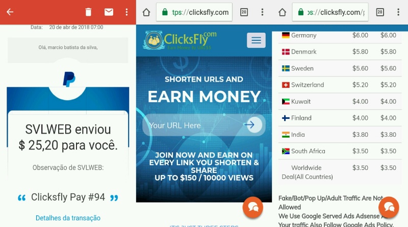 prova de pagamento do encurtador de links ClicksFly