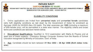 Indian Navy Recruitment 2023 1365 Agniveer (SSR) Posts
