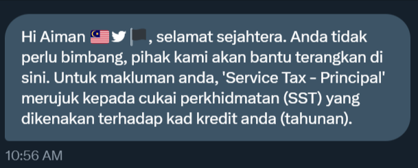 Ketahui apa itu service tax - principal kad kredit maybank sebanyak rm25.00 setahun