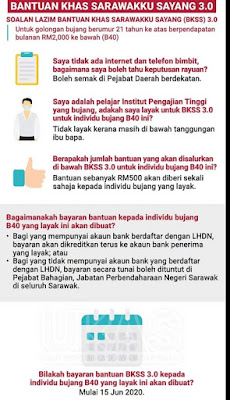 Tarikh Pembayaran Bantuan Khas Sarawakku Sayang 3.0 BKSS Bagi Bujang B40