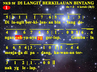 Lirik dan Not NKB 58 Di Langit Berkilauan Bintang