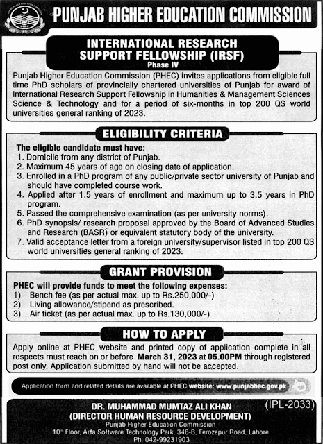 Punjab Higher Education Commission PHEC Internship 2023